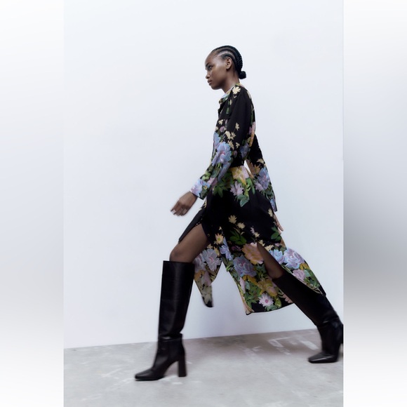 Zara Floral Satin Effect Dress - Picture 3 of 8